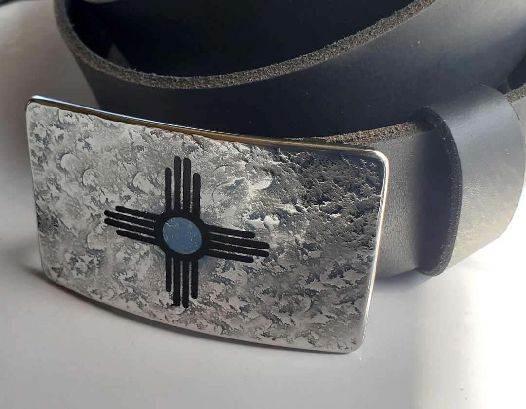 Hand Forged Zia Belt Buckle: Etched Stainless Steel Jean Accessory - Etsy