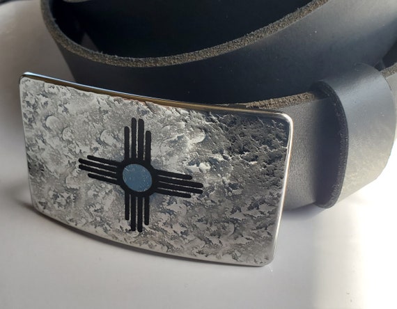 Belt Buckle Etched Zia Jean Buckle Hand Forged Buckle New Mexico Buckle Zia Buckle Unisex Accessory, Buckle fits 1.5" Leather Belt for Jeans