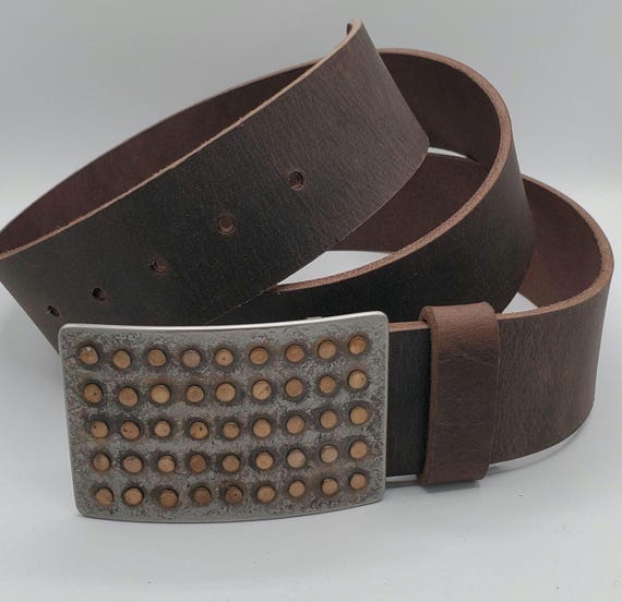 Polka Dot Buckle Oversized Belt Buckle Fits 2" Belt Funky Unisex Accessories Bronze or Stainless Steel Signed by Robert Aucoin