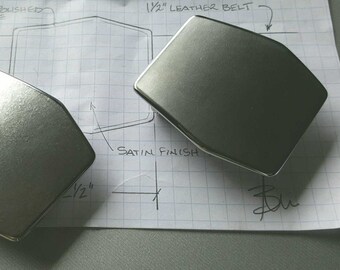 Belt Buckle, Geometric Shape, Custom Silver Hypoallergenic Stainless Steel Buckle, Signed by Aucoin for 1-1/2" Leather Belt for Jeans, Chino