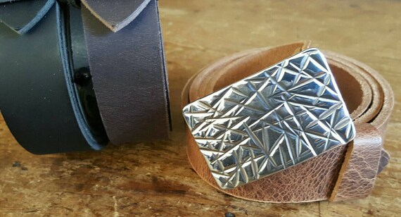 SET of 3 - Snap On - Leather Belts & Buckle - Father's Day Gift - Guy Gift - Boyfriend Gift Set Hand Forged Buckle and Three Belts- Wrapped