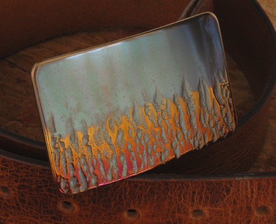 Firefighter's Buckle Hand Forged Flames First Responder Belt Buckle Gifts for Him Signed Original For Leather Belt Jean or Workwear