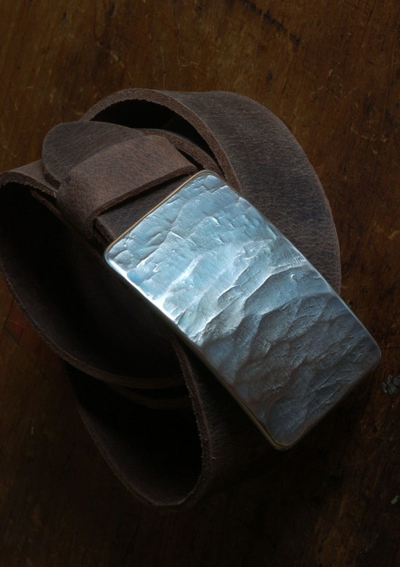 Blue Woodgrain Belt & Buckle Set For Jeans Unisex Gifts Hand Forged Stainless Steel Unisex Buckle For 1-1/2" Leather Belt Choose your Colour