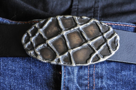 Oval Belt Buckle ~ Stainless Steel Drizzle over Stainless Steel ~ Blue Jean Belt Buckle fits 1-1/2" Leather Belt for Jeans ~ Gift Bag Incl.