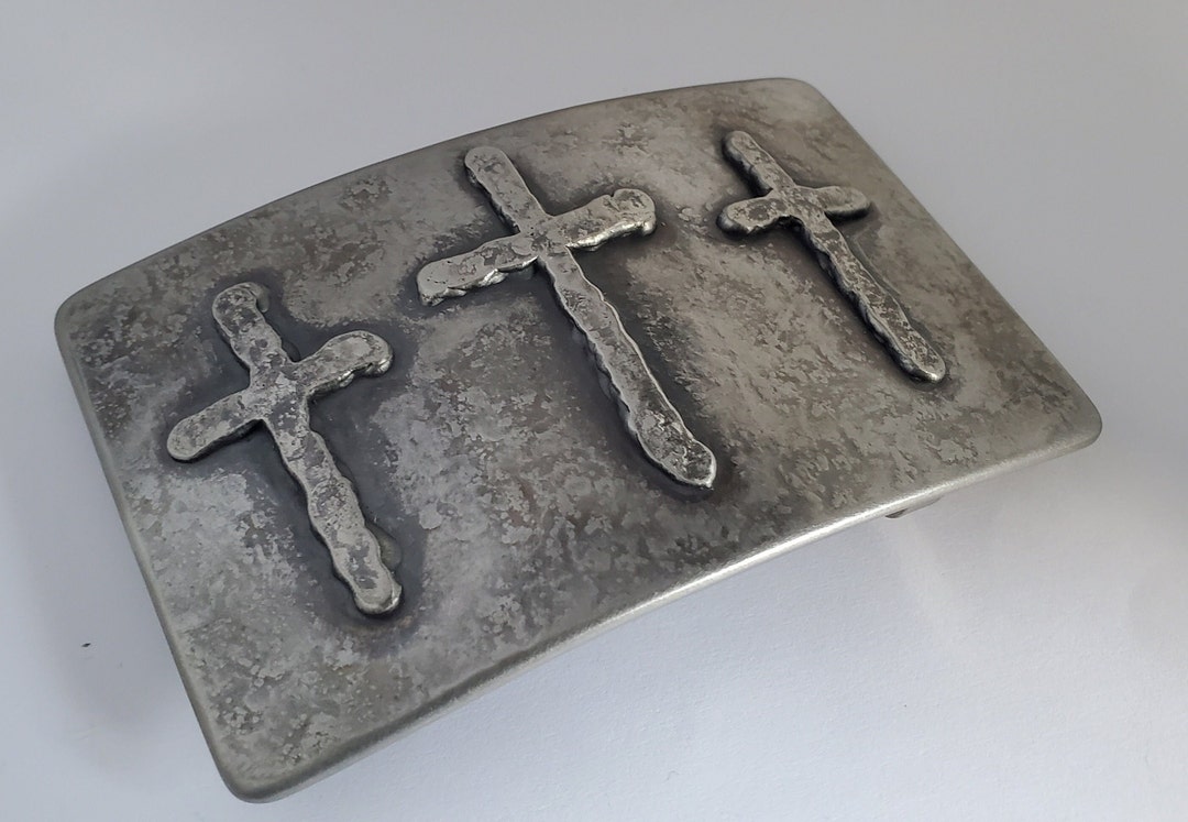 HUGE Belt Buckle Fits 1.75 Belt Old Rugged Cross Hand Silver or