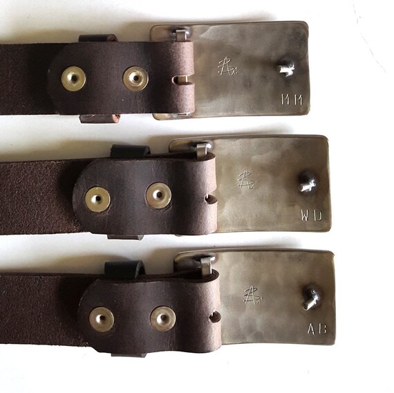 Groomsmen's Gift with Initials ~ Wedding Belt and Buckle Set ~ Wedding Keepsake ~ Brushed Stainless Buckle w/ 1-1/4" Leather Snap Suit Belt