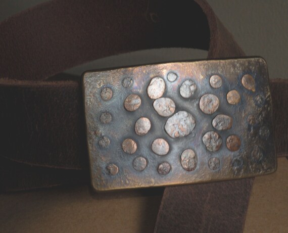 Bronze Belt & Buckle Bronze Anniversary Gift Belt Buckle w/ Leather Belt for Jeans Signed Original Unisex Accessories - Bronze Accessories