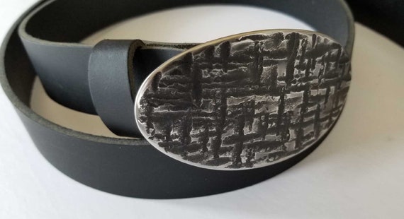 Charcoal and Silver Oval Buckle & Leather Belt Set ~ Workwear Accessories ~ Western Wear ~ Rodeo Apparel ~ Gift for Guys ~ Blue Jean Wear