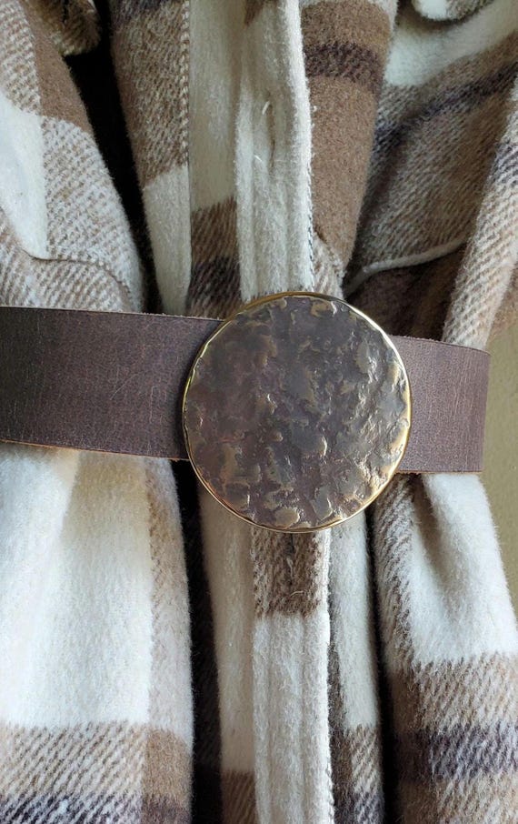 Round Hand Forged Buckle Coat Belt & Buckle Hypoallergenic Stainless Steel Buckle Dress Buckle with Leather Belt