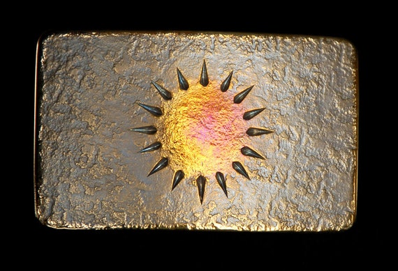 SUN Buckle ~ Purple or Gold ~ Signed Original ~ Hand Forged Handmade ~ Hypoallergenic Accessory ~ Stainless Steel Buckle Fits 1.5" Jean Belt