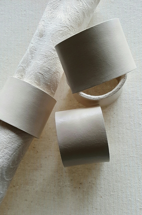 White Leather Napkin Rings Hand Stitched Lacing ~ Wedding Table Decor ~ Leather Anniversary ~ Dining ~  Kitchen Decor ~ Table Napkin Rings