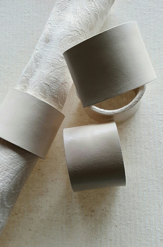Wedding Table Decor ~White Leather Napkin Rings Hand Stitched Lacing ~ Set of Four ~ Intimate Dining ~ Kitchen Decor ~ Table Napkin Rings