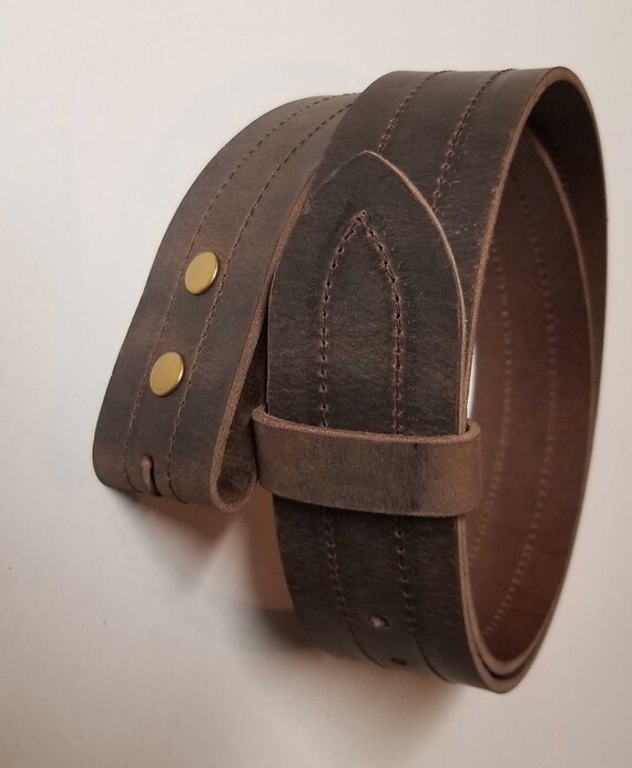 2" Leather Belt with Decorative Stitching Fits Jeans Workwear Interchangeable Belt w/ Snaps Custom Leather Belt Cut to Waist Size