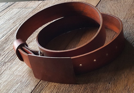 Tan Hand Dyed Leather Belt Buckle & Leather Belt Custom Made for Guitar Players ~ Custom Colours Available ~ Will Custom Cut Belts to Size