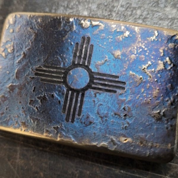 Zia Belt Buckle For SUIT New Mexico Buckle Etched Buckle Hand Forged Buckle Zia Buckle Zia Belt Buckle for 1.25" Leather Belt for Dress/Suit