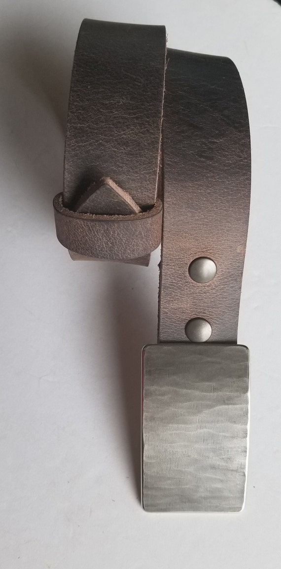 Suit Buckle & Belt Set, Silver Wood Grain Buckle and Belt, Signed Original, HypoAllergenic Buckle with Leather Belt with Snaps for Suits