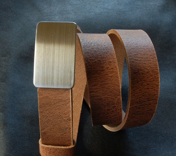 Belt Buckle with 5 Belts - Brushed Stainless Buckle, Brown Belt, Black Belt, Fawn, Distressed & Mahogany Leather Belts fits 1-1/4" Belt