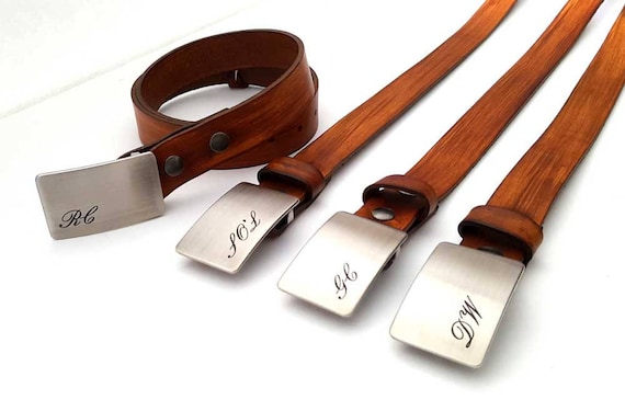 Engagement Gift Groom, Groomsmen Monogrammed Buckle & Belt, Personalized, Customized, Etched Buckle, Leather Snap Belt, Bridal Party Gift