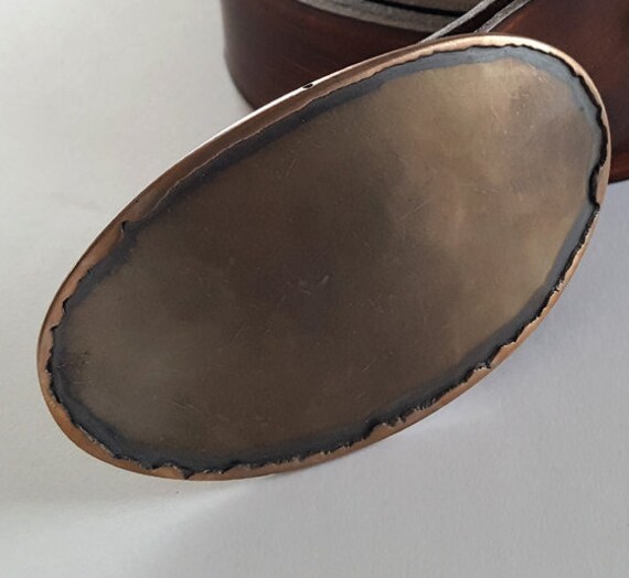 Belt Buckle, Canadian Bronze Oval Buckle, Texas Rodeo Buckle, Calgary Stampede Buckle, Hand Forged Stainless Steel Buckle fits 1-1/2" Belt