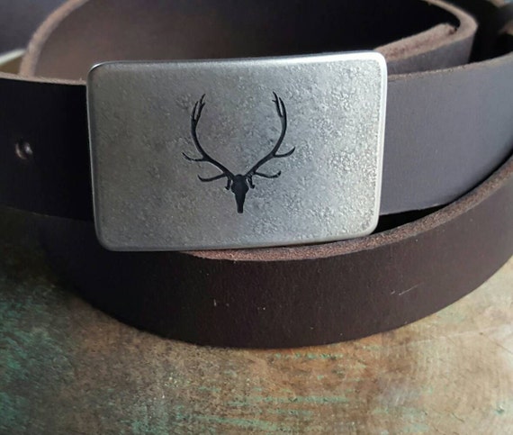 Belt & Buckle, Elk, Outdoor Gear, Natural Stainless Steel Buckle, Buckle Design, Custom Designed Buckle, Canadian, Fits 1.25" Leather Belt