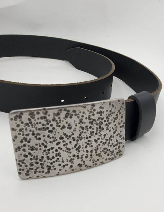 Belt & Buckle Set For Jeans Hand Forged Buckle Leather Belt Unisex Gifts Handcrafted Stainless Steel Buckle and 1-1/2" Leather Belt Set
