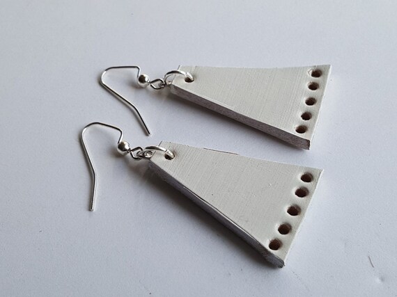 White Leather Dangle Earrings & Gift Bag Boho Beach Wedding Jewelry Lightweight Geometric Earrings Handmade Gift for Her Bridesmaid Gift