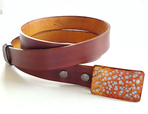 Custom Buckle & Belt SET Orange Golf Accessories Signed Original Unisex Accessories Hypoallergenic Buckle ~ Hand Dyed Leather Belt for Suits