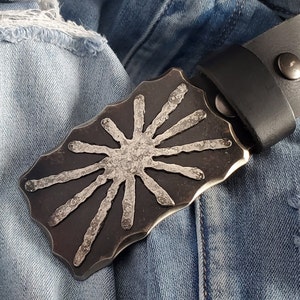 Belt Buckle, Sun Buckle, Stainless Anniversary or Bronze Anniversary Gift, Hand Forged Buckle, Unisex Gift, Buckle for 1.5&quot; Leather Belt