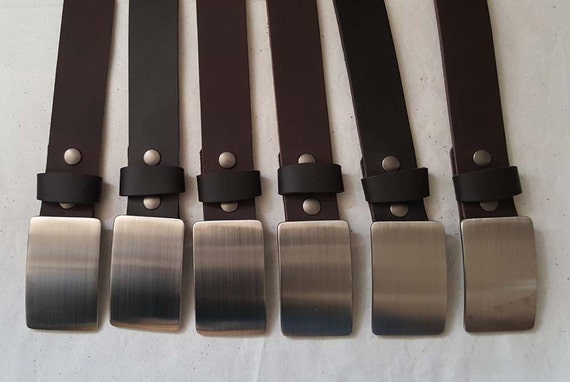 SET of SIX Wedding Party Belt N Buckle SETS Brushed Stainless Steel Hypoallergenic Belt Buckle & Your Choice Leather Snap Belt 1.25" Wide