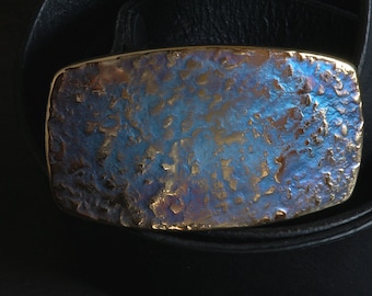 Blue Jean Buckle Belt Buckle Hand Forged Blue Gold or Blue Silver Signed Original Stainless Steel Buckle for Jeans Gifts for Guys or Gals