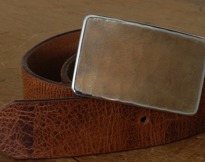 Belt and Buckle, Hand Forged Buckle w/ belt, Hypoallergenic Accessory, Stainless Steel Buckle, Fits 1-1/2" Belt for Jeans, Your Belt Choice