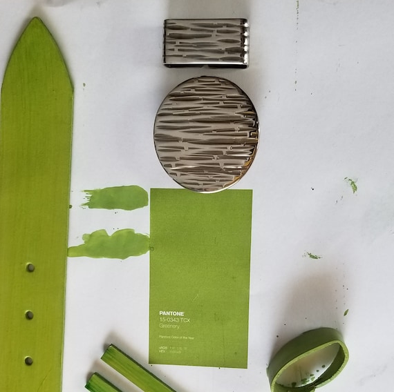 Round Silver Bamboo Belt & Buckle w/ Keeper - Hypoallergenic - Signed Original Set - Hand Forged Stainless Steel 1.5" Belt -5 Colour Choices