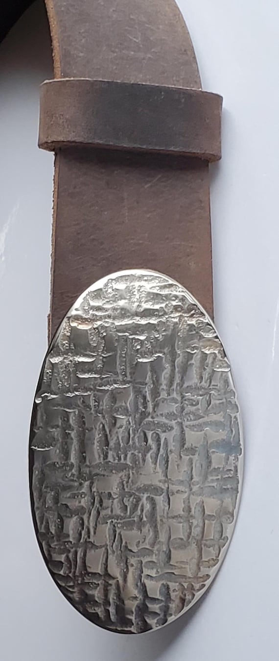 2" Belt & Oval Buckle Set Anvil Textured Silver Taupe Gold for Blue Jeans Fits 2" Belt Black, Brown, Fawn Distressed or Mahogany