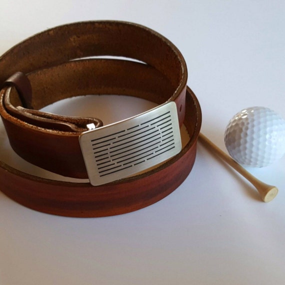 Golfer's Belt Buckle Set Hand Dyed Woodgrain Belt with Etched Golf Buckle for Suits, Casual Dress, Golf Tournament Prizes & Avid Golfers
