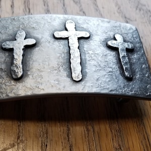 Belt Buckle, Old Rugged Cross, Hand Forged, Stainless Steel or Bronze, Hypoallergenic Gifts, Christian Gifts, CROSS Buckle, For Blue Jeans