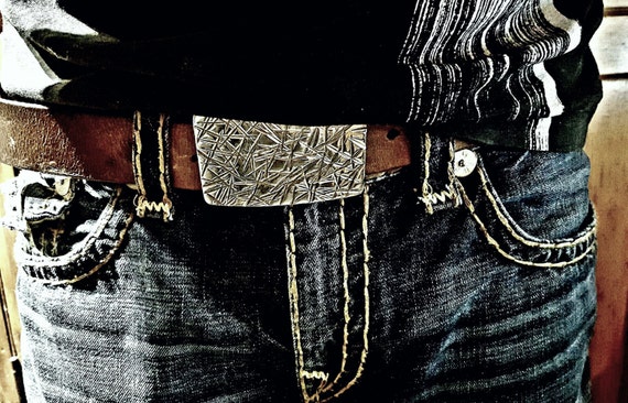 Jean Buckle & Belt Set Streetwear Canadian Hand Forged Stainless Steel Hypoallergenic Accessories Unisex Rocker Belt Buckle and 1.5" Belt