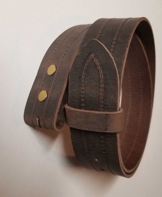 2" Leather Belt with Decorative Stitching, Jeans, Scottish Kilt Belt, Interchangeable Belt w/ Snap, Custom Leather Belt, Cut to Waist Size