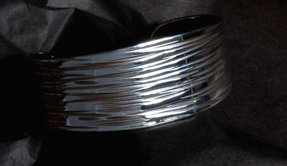 Metal Bracelet Wrist Cuff Silver Wave Hypoallergenic Cuff Bracelet Hand Forged Stainless Steel Signed Original by Robert Aucoin Custom Size