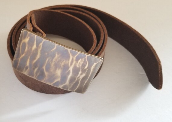 Belt and Buckle Bronze Wood Grain Belt & Buckle Set For Jeans Silver or Blue Hand Forged Stainless Steel Buckle Fits 1.5" Leather Belt