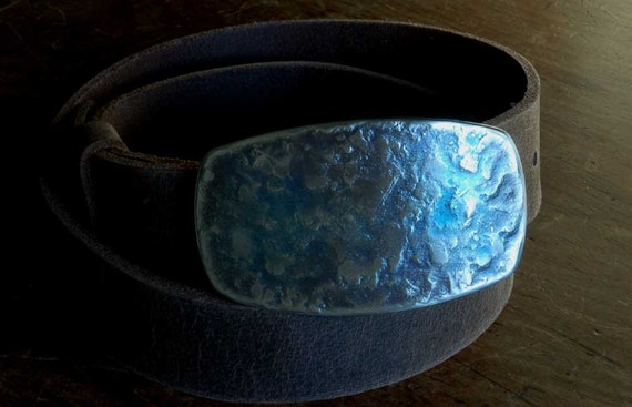 Belt & Buckle, Blue Jean Buckle and Belt, Hand Forged, Anvil Textured, Hypoallergenic Accessories, Stainless Steel Buckle and Leather Belt