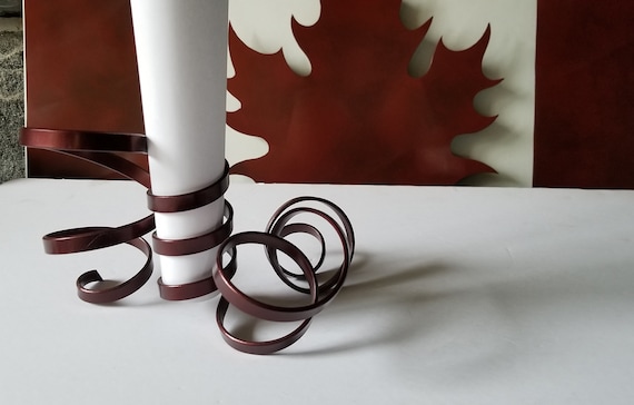 Candleholder, Metal, Red Ribbon, Artisan Candleholder, Handcrafted Candle Holder, Twisted Metal Red Candle Holder, Accepts 1-3/4-2" Candle