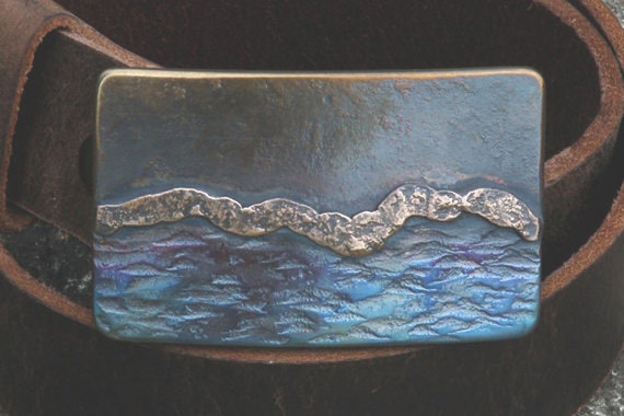 Belt Buckle, Landscape, Sea and Sky Buckle, Outdoor Gear, Buckle Designed and Signed by Artist Robert Aucoin Fits 1.5 Leather Belt for Jeans