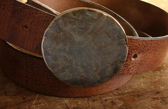 Bronze Anniversary Gift, Round Belt Buckle, Bohemian, Hand Forged Buckle, Hypoallergenic Buckle, Stainless Steel Buckle, Blue Jean Buckle
