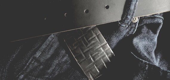 Buckle & Belt Set Black Buckle Blue Jean Belt Buckle Set Hand Forged Stainless Steel Buckle w/ Snap Leather Belt 5 Belt Colour Choices