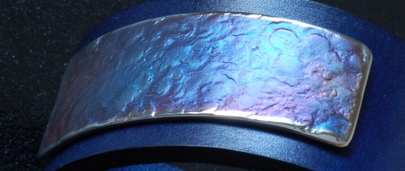 Unisex Royal Blue or Navy Blue Leather & Metal Cuff Bracelet Wristband Leather Stainless Steel Snap On/Off Unisex Bracelet w/ Storage Bag