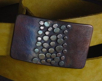 Polka Dot Artisan Belt Buckle Hand Forged Buckle w/ Bronze or Silver Dot Design Fits 1.5" Unisex Belt for Blue Jeans or High Society