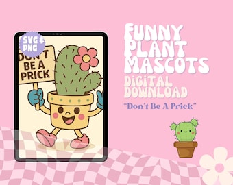 Retro Cactus Mascot SVG: Funny Plant Pun Design (Digital Download)