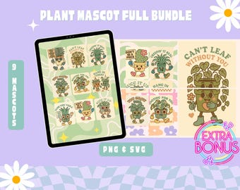 Retro Plant Pun Mascot Bundle: Groovy SVG & PNG Designs (Digital Download)