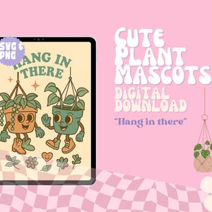Aguente firme – Mascote de Vaso Suculento Retrô PNG | Design de Sublimação com Trocadilho de Plantas para Adesivos e Artesanato | Plantas fofas para casais | Amante de plantas