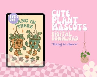 Retro Plant Mascot PNG: Groovy Succulent Pot Design (Digital Download)